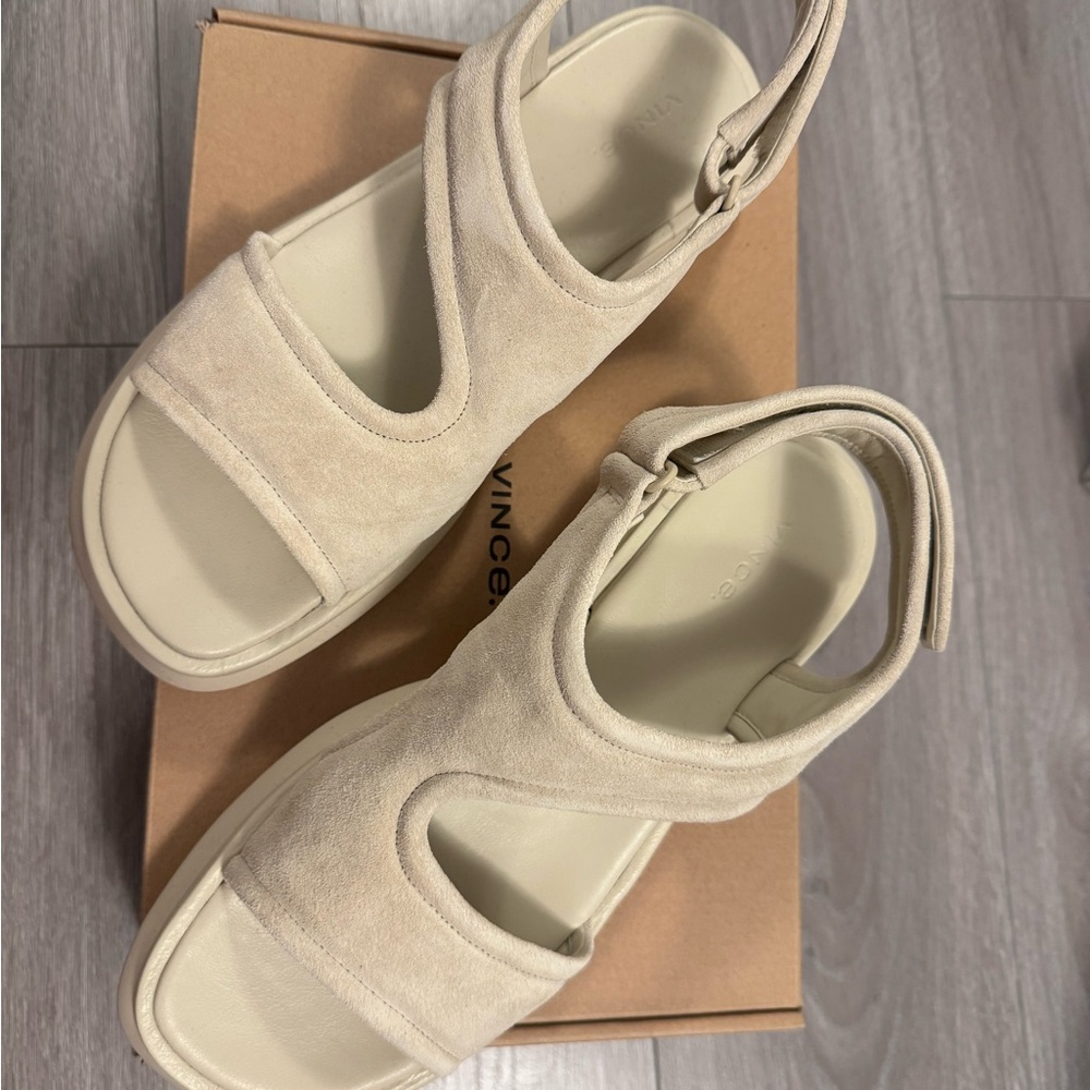 Vince Cream Platform Sandals with Wide Straps